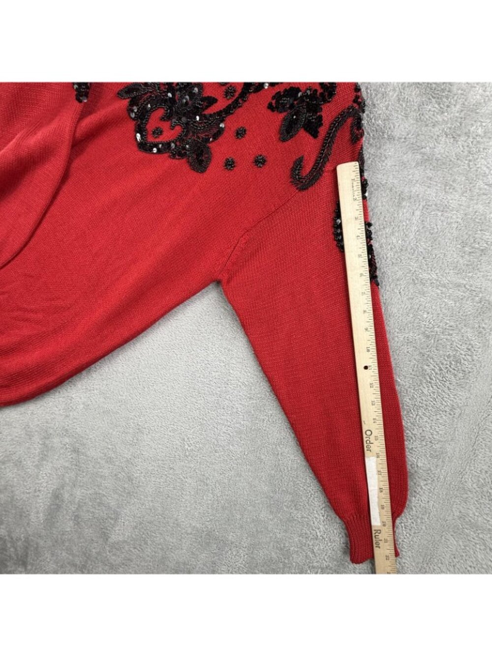 Vintage Dana Scott Sweater Womens Small Red Beaded Sequin Floral Tunic 90s Boho - Picture 11 of 15